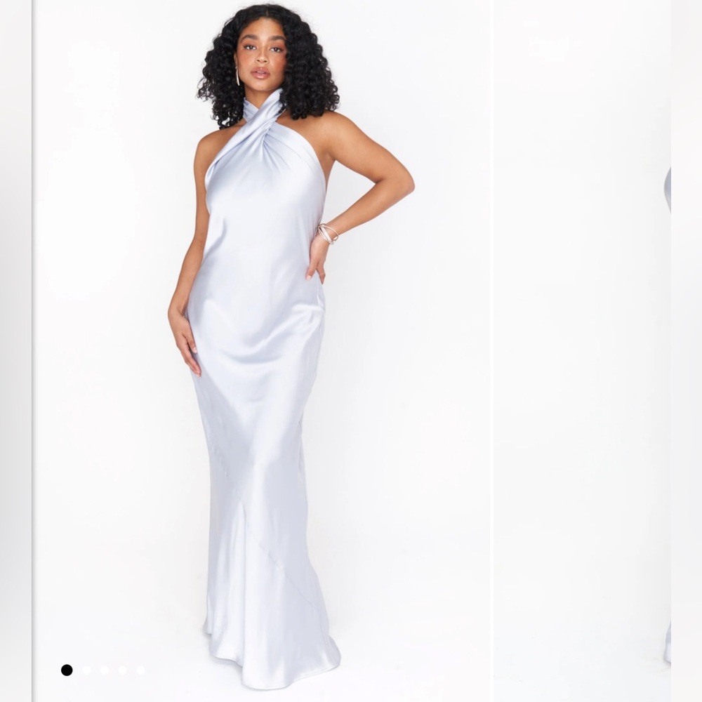 Show me your mumu satin silver halter dress